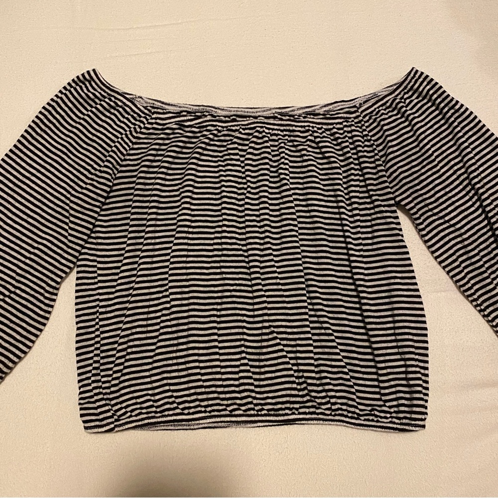 Hollister Black & White Striped Off The Shoulder Crop Top